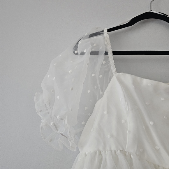 ENGLISH FACTORY Embroidered Polka-Dot Scallop Eyelet Trim Organza Mini Dress - Picture 2 of 8